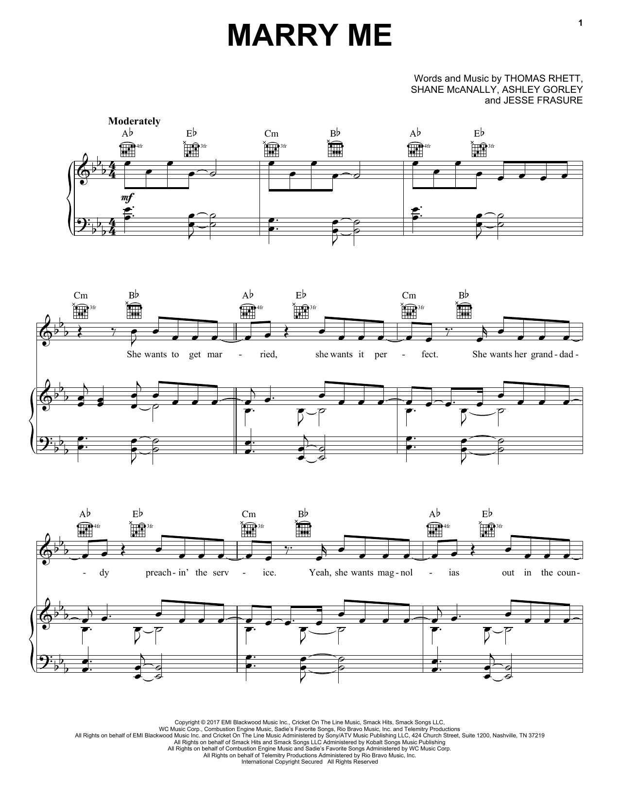 Thomas Rhett Marry Me Sheet Music Notes & Chords for Piano, Vocal & Guitar (Right-Hand Melody) - Download or Print PDF