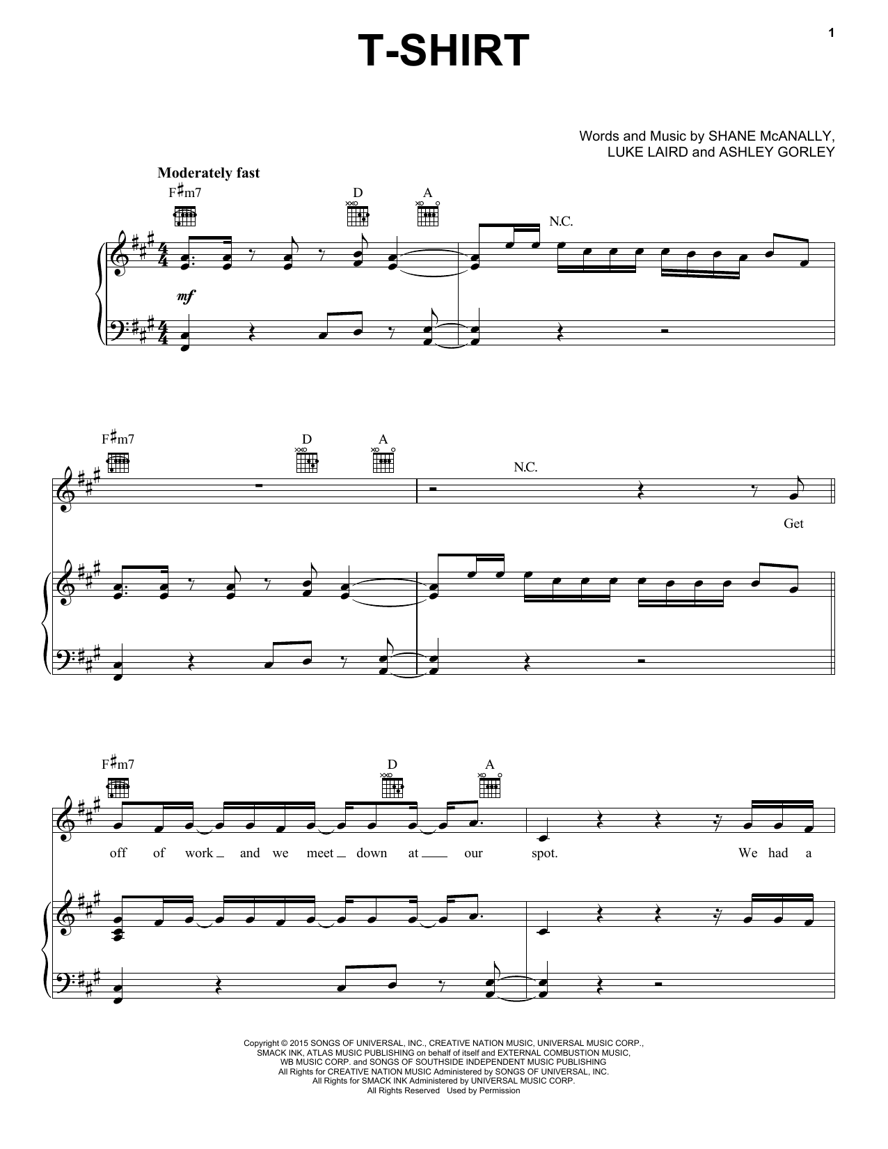 Thomas Rhett T-Shirt Sheet Music Notes & Chords for Piano, Vocal & Guitar (Right-Hand Melody) - Download or Print PDF