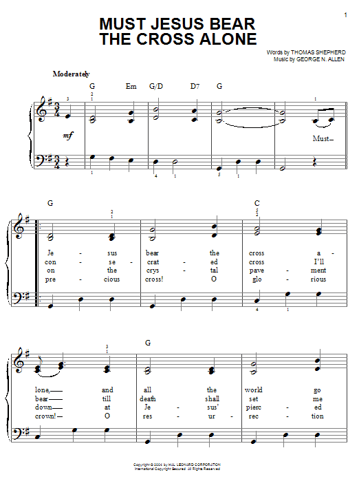 Thomas Shepherd Must Jesus Bear The Cross Alone Sheet Music Notes & Chords for Easy Piano - Download or Print PDF