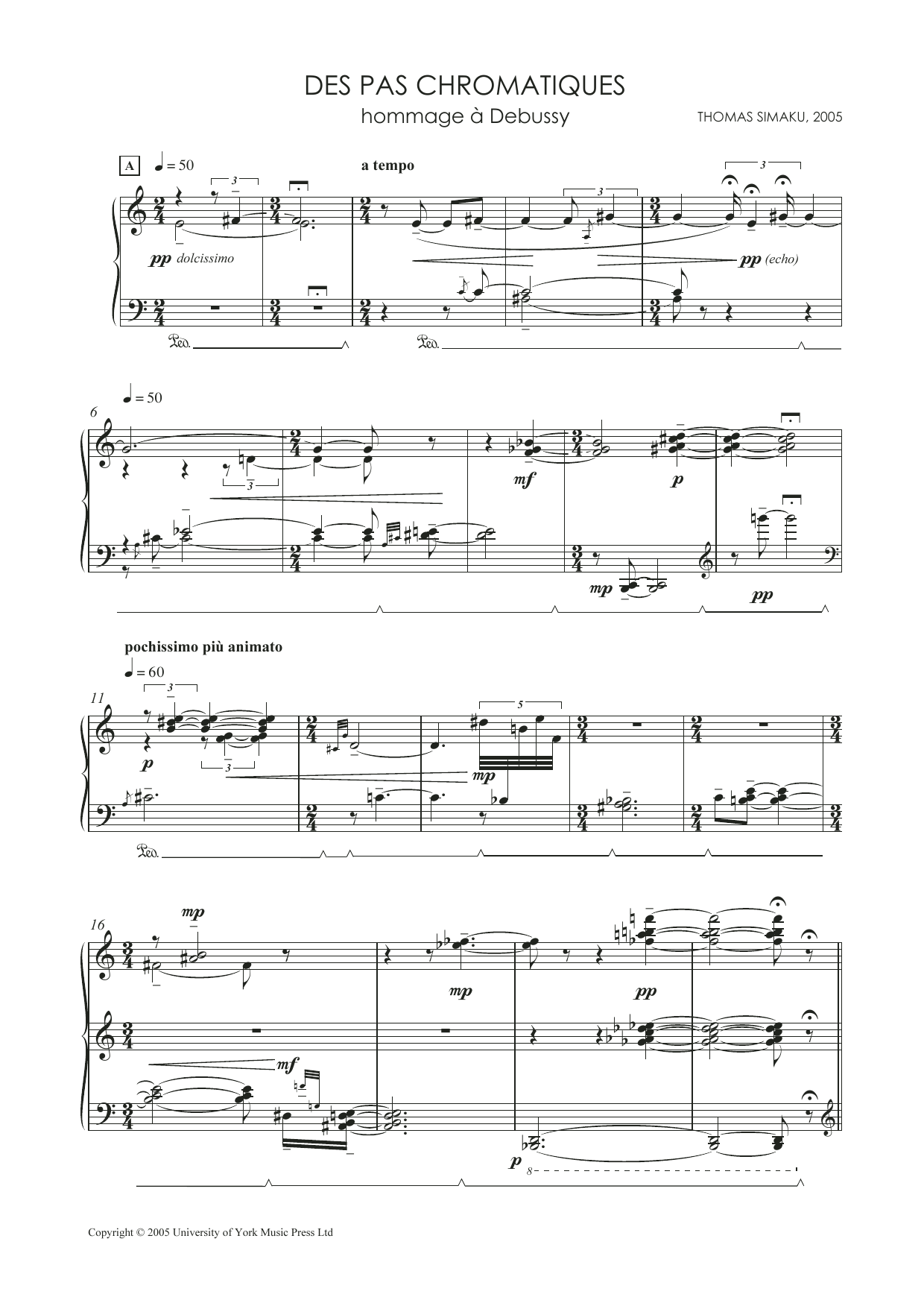 Thomas Simaku Des Pas Chromatiques - Hommage A Debussy Sheet Music Notes & Chords for Piano - Download or Print PDF