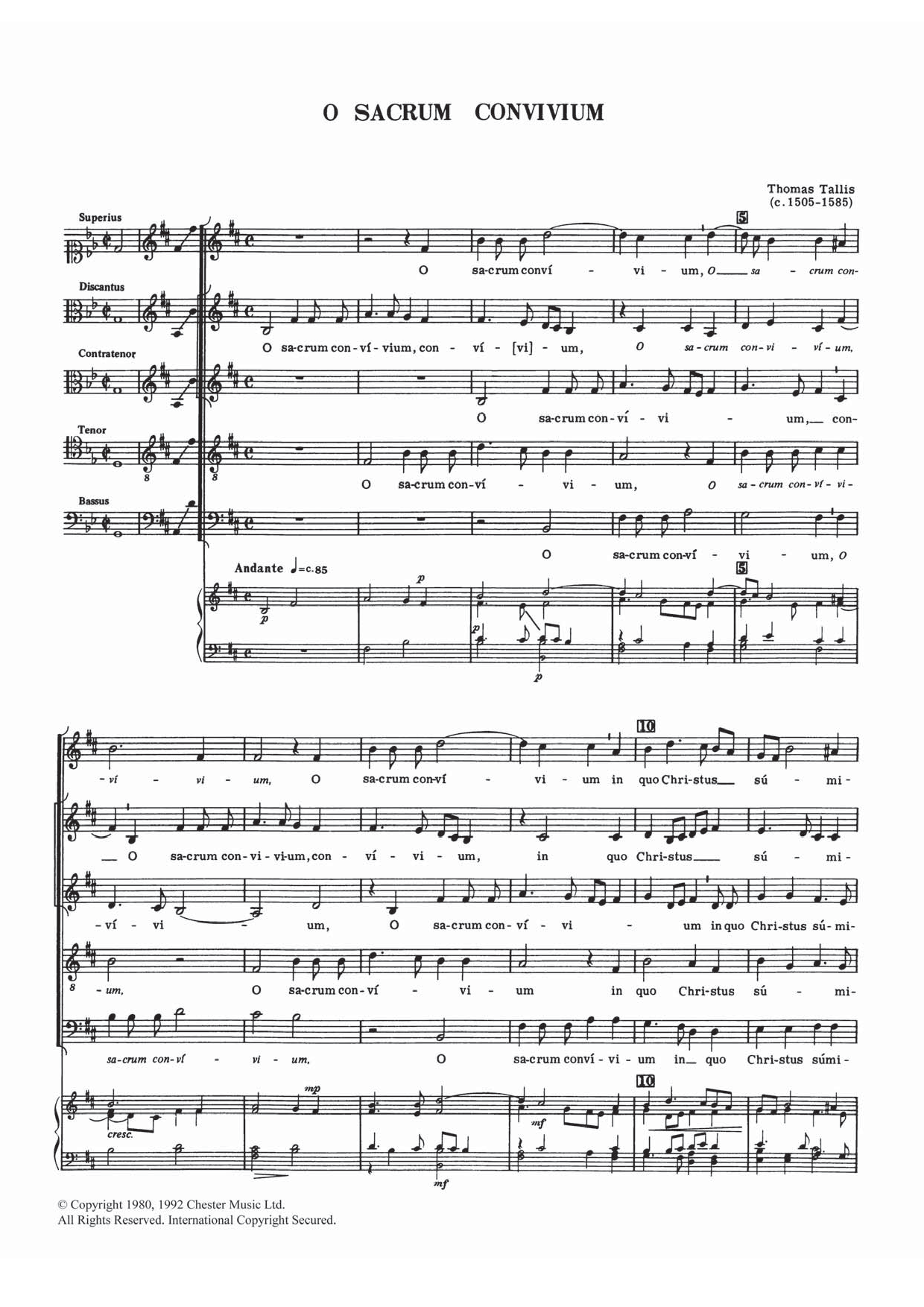 Thomas Tallis O Sacrum Convivium Sheet Music Notes & Chords for Choral SAATB - Download or Print PDF