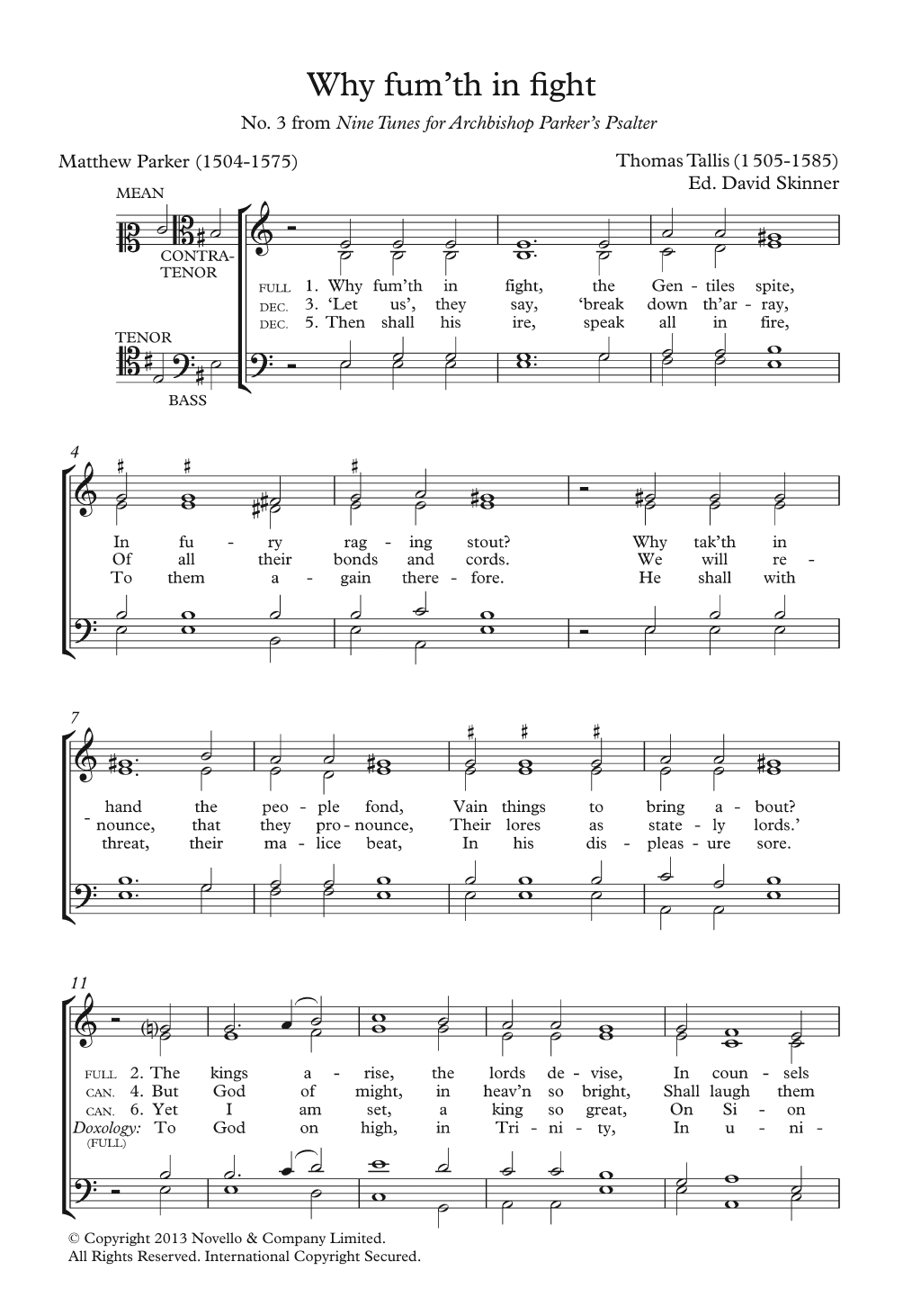 Thomas Tallis Why Fum'th In Fight (From Nine Tunes For Archbishop Parker's Psalter) Sheet Music Notes & Chords for SATB - Download or Print PDF