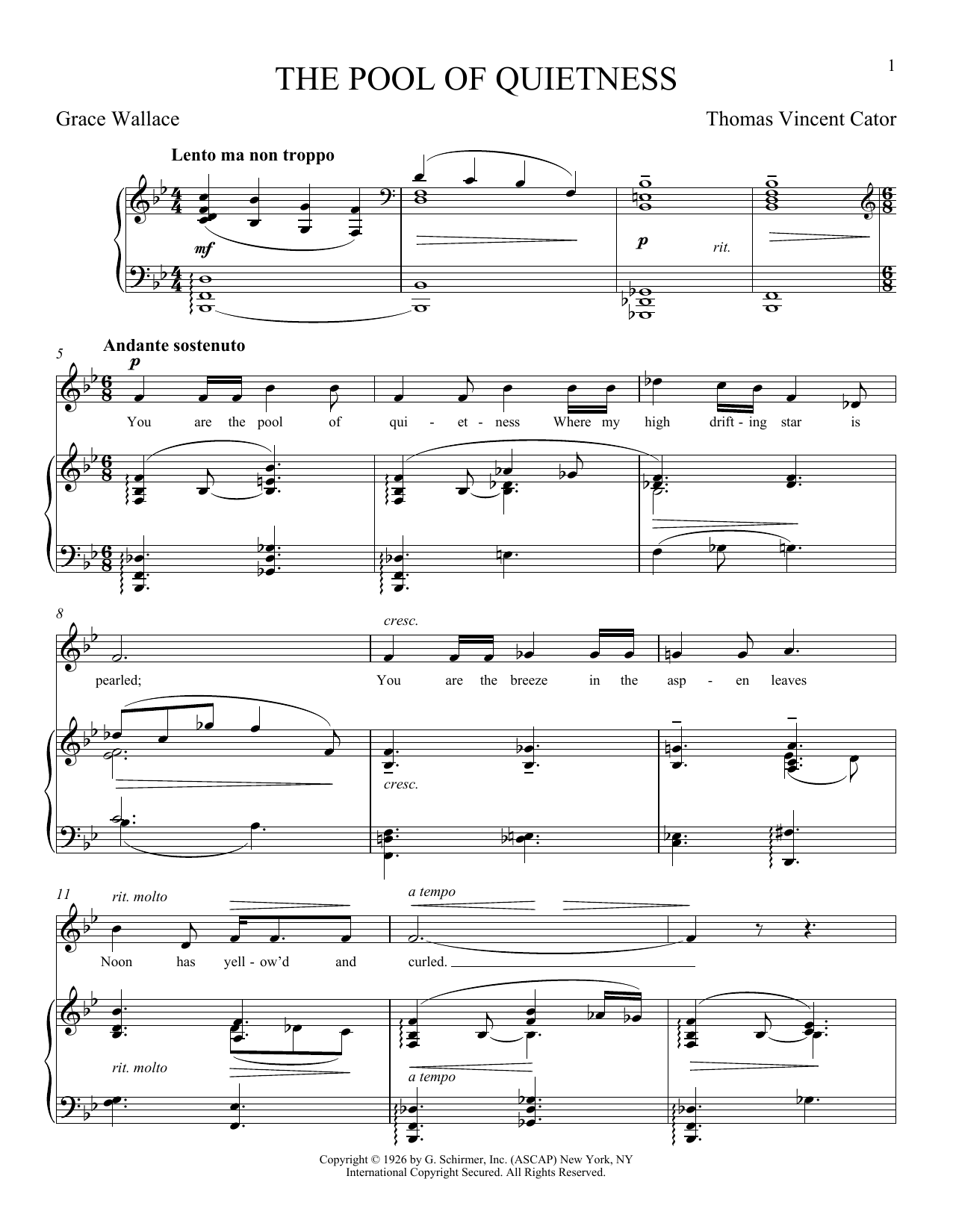 Thomas Vincent Cator The Pool Of Quietness Sheet Music Notes & Chords for Piano & Vocal - Download or Print PDF Thomas Vincent Cator The Pool Of Quietness Sheet Music Notes & Chords for Piano & Vocal - Download or Print PDF