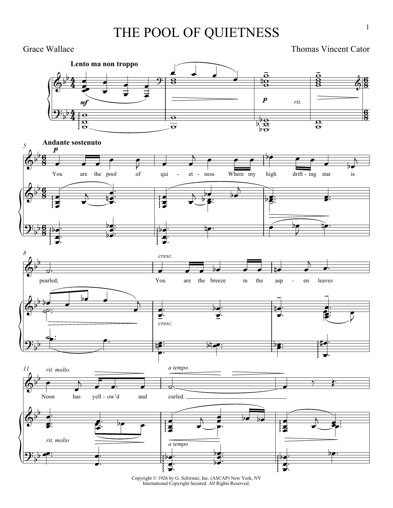 Thomas Vincent Cator The Pool Of Quietness Sheet Music Notes & Chords for Piano & Vocal - Download or Print PDF