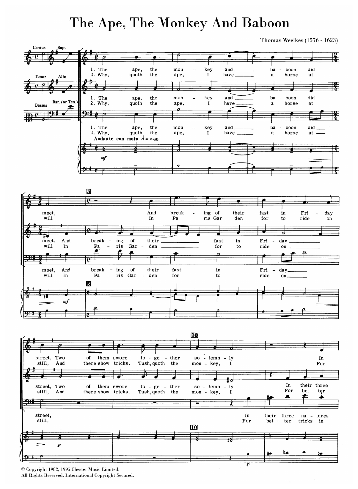 Thomas Weelkes The Ape, The Monkey And Babboon Sheet Music Notes & Chords for SAT Choir - Download or Print PDF