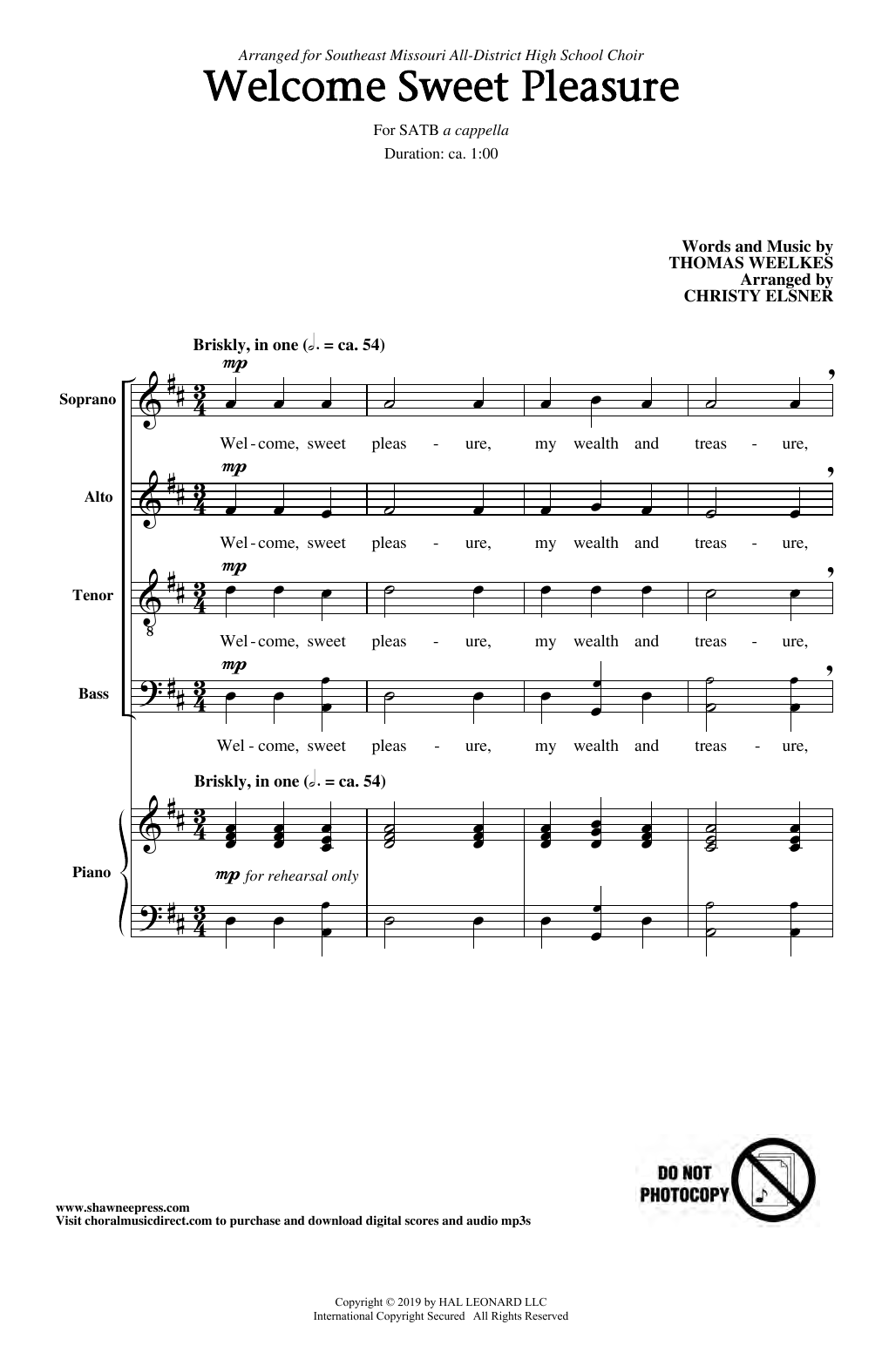 Thomas Weelkes Welcome Sweet Pleasure (arr. Christy Elsner) Sheet Music Notes & Chords for SATB Choir - Download or Print PDF