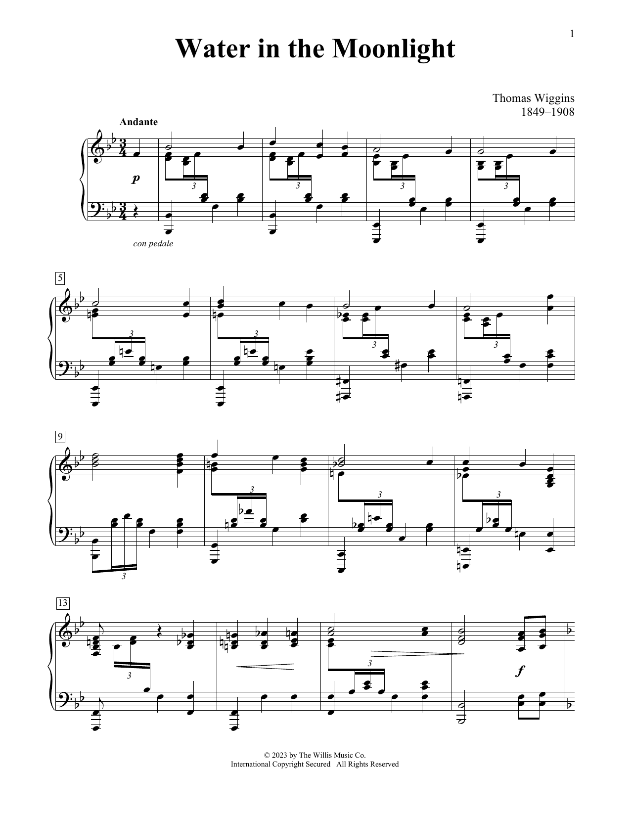 Thomas Wiggins Water In The Moonlight Sheet Music Notes & Chords for Easy Piano - Download or Print PDF