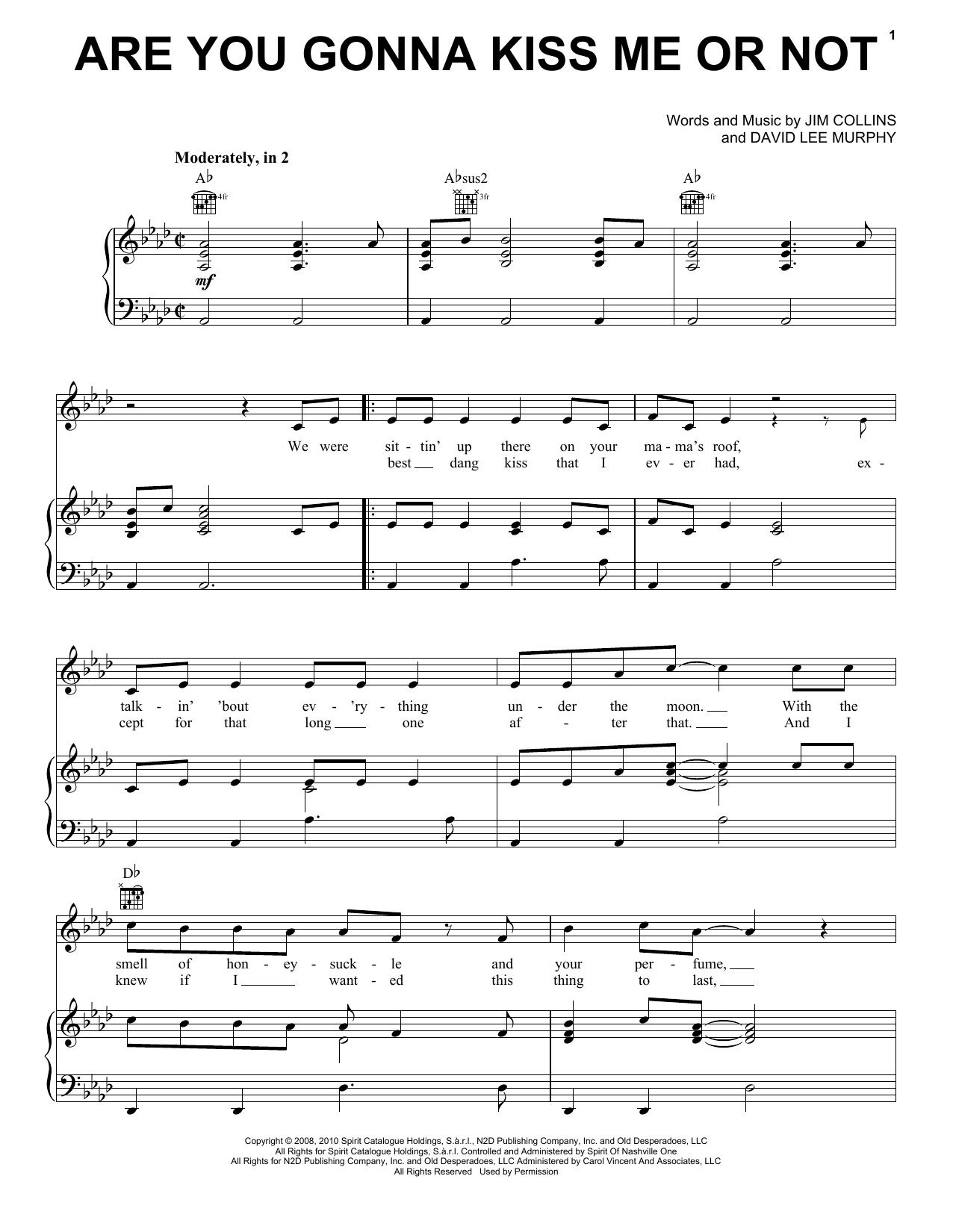 Thompson Square Are You Gonna Kiss Me Or Not Sheet Music Notes & Chords for Piano, Vocal & Guitar (Right-Hand Melody) - Download or Print PDF