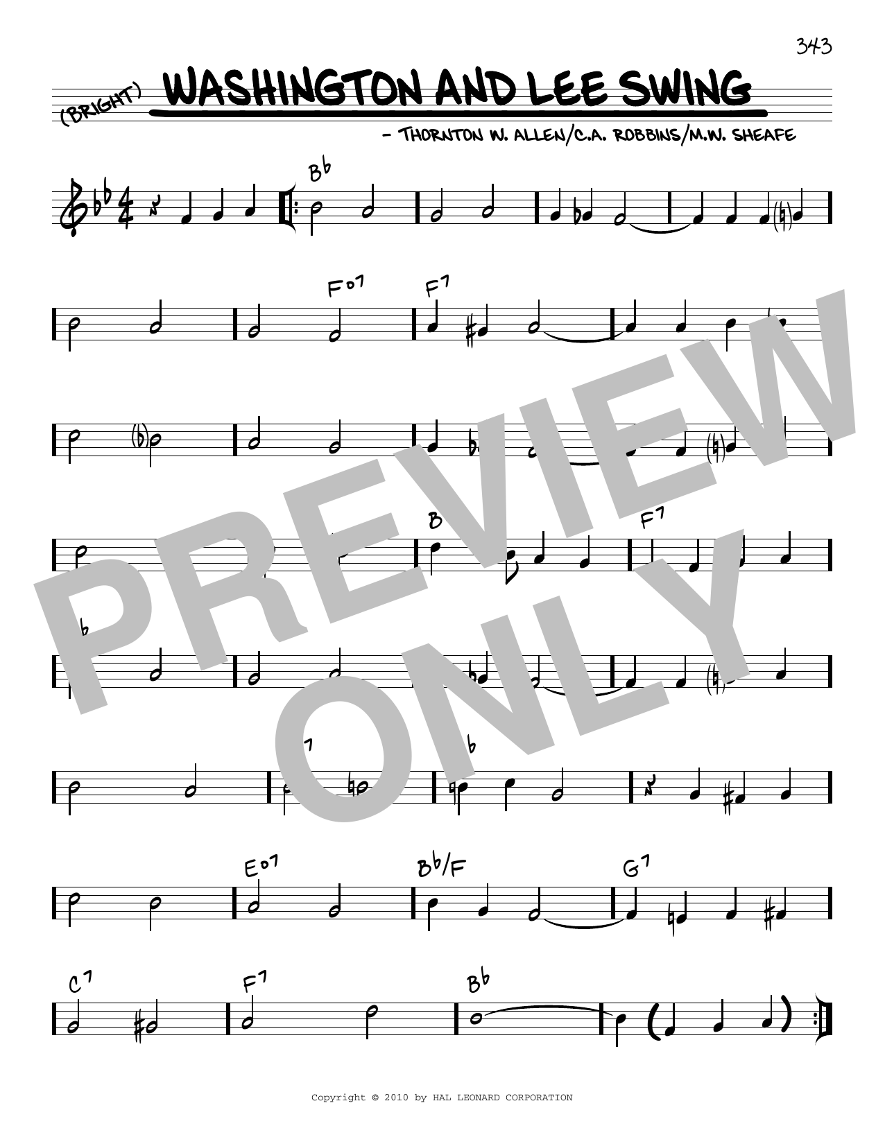 Thornton W. Allen Washington And Lee Swing (arr. Robert Rawlins) Sheet Music Notes & Chords for Real Book – Melody, Lyrics & Chords - Download or Print PDF