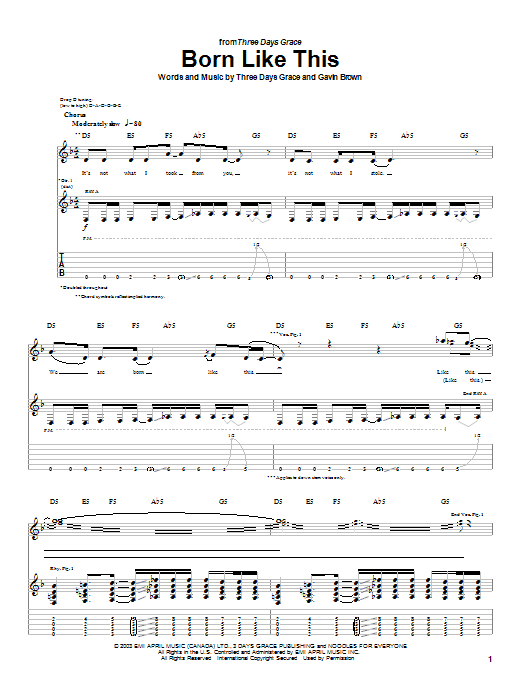 Three Days Grace Born Like This Sheet Music Notes & Chords for Guitar Tab - Download or Print PDF