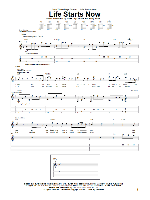 Three Days Grace Life Starts Now Sheet Music Notes & Chords for Guitar Tab - Download or Print PDF