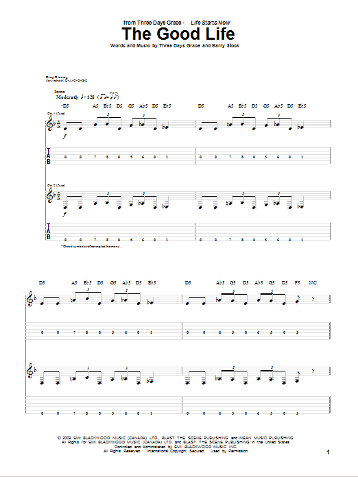 Three Days Grace The Good Life Sheet Music Notes & Chords for Guitar Tab Play-Along - Download or Print PDF