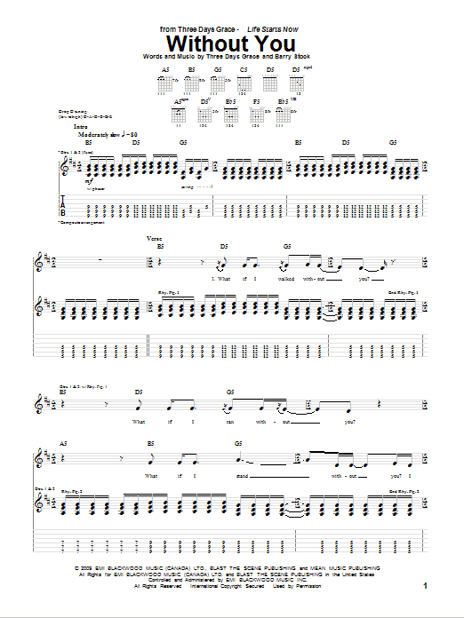 Three Days Grace Without You Sheet Music Notes & Chords for Guitar Tab - Download or Print PDF