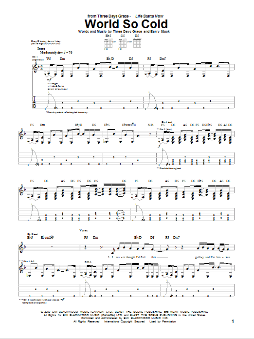 Three Days Grace World So Cold Sheet Music Notes & Chords for Guitar Tab - Download or Print PDF Three Days Grace World So Cold Sheet Music Notes & Chords for Guitar Tab - Download or Print PDF