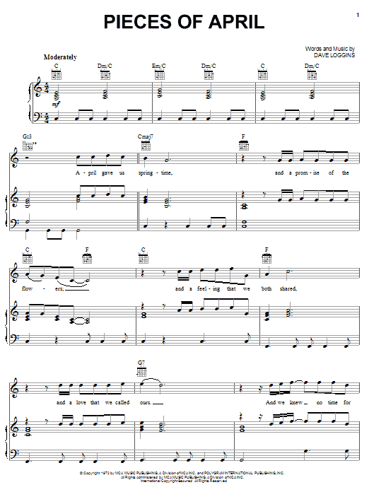 Three Dog Night Pieces Of April Sheet Music Notes & Chords for Lead Sheet / Fake Book - Download or Print PDF