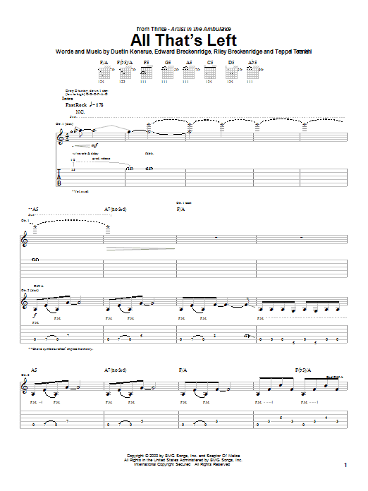 Thrice All That's Left Sheet Music Notes & Chords for Guitar Tab - Download or Print PDF