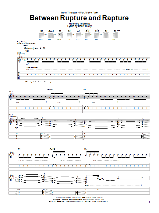 Thursday Between Rupture And Rapture Sheet Music Notes & Chords for Guitar Tab - Download or Print PDF