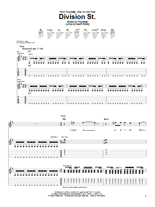Thursday Division St. Sheet Music Notes & Chords for Guitar Tab - Download or Print PDF