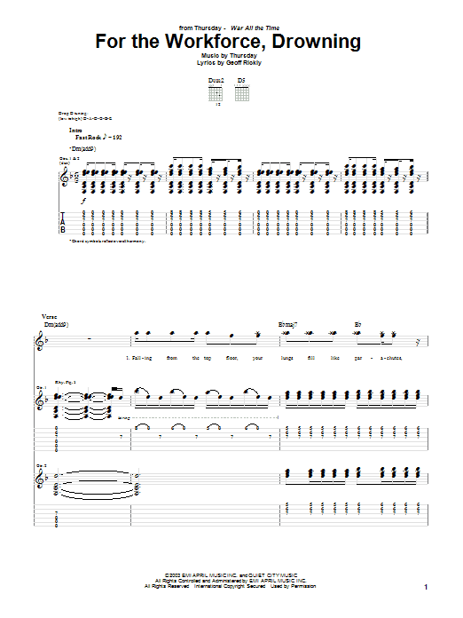 Thursday For The Workforce, Drowning Sheet Music Notes & Chords for Guitar Tab - Download or Print PDF