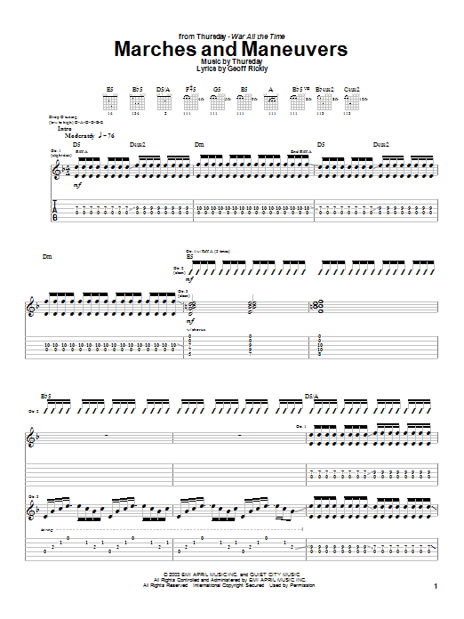 Thursday Marches And Maneuvers Sheet Music Notes & Chords for Guitar Tab - Download or Print PDF