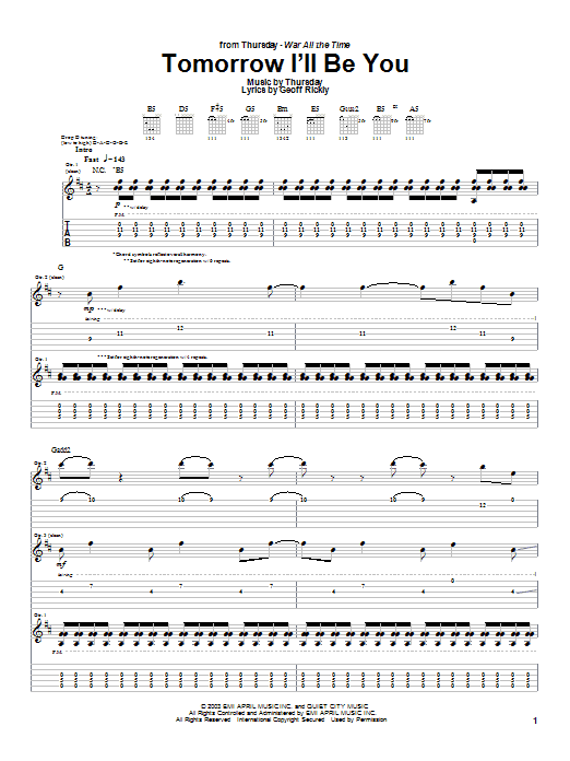 Thursday Tomorrow I'll Be You Sheet Music Notes & Chords for Guitar Tab - Download or Print PDF