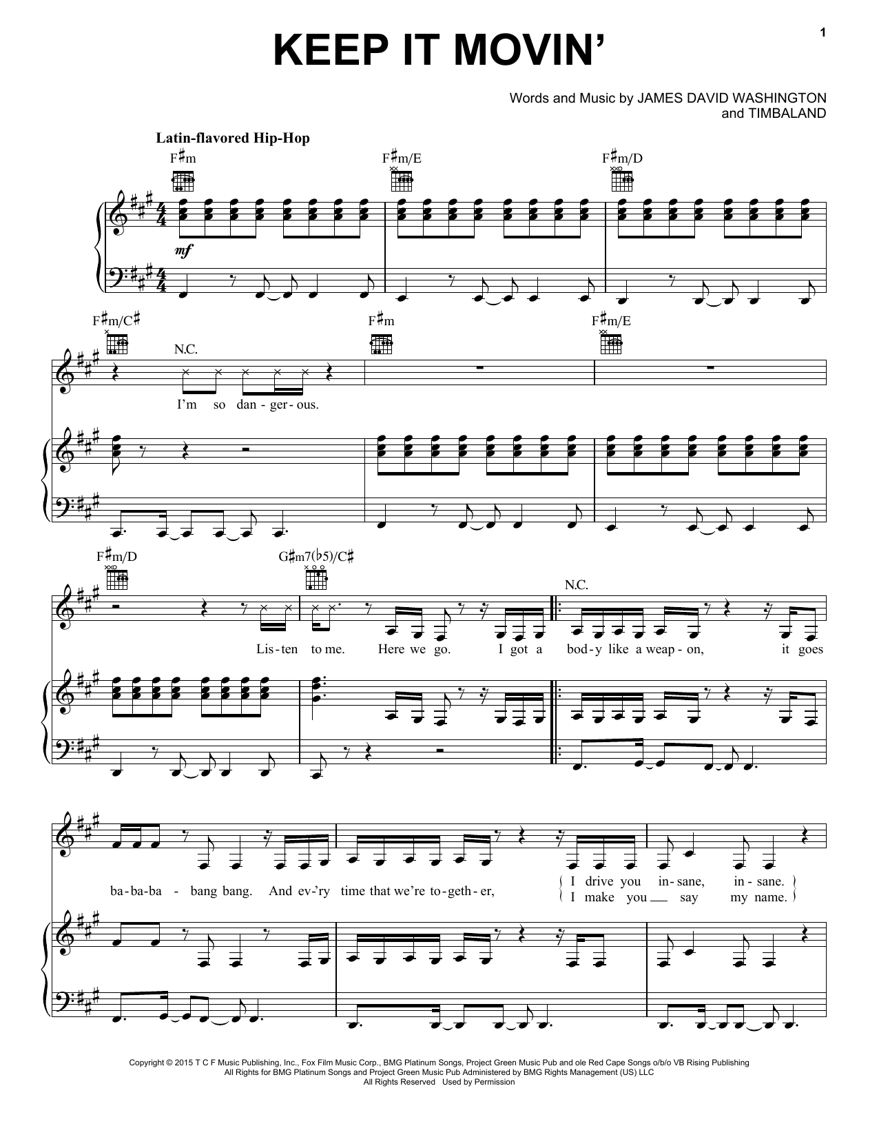 Tiana/Serayah McNeill/Hakeem Lyon/Bryshere Gray Keep It Movin' Sheet Music Notes & Chords for Piano, Vocal & Guitar (Right-Hand Melody) - Download or Print PDF