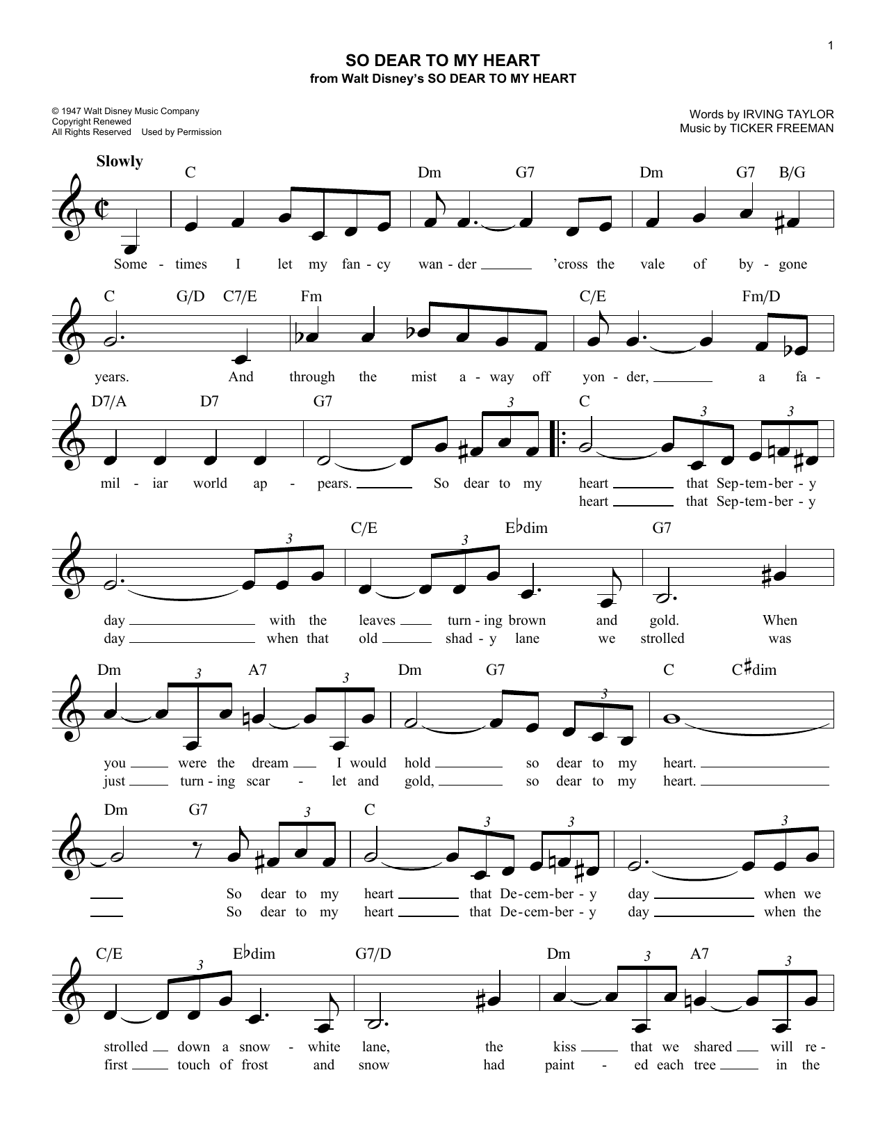 Ticker Freeman So Dear To My Heart Sheet Music Notes & Chords for Melody Line, Lyrics & Chords - Download or Print PDF