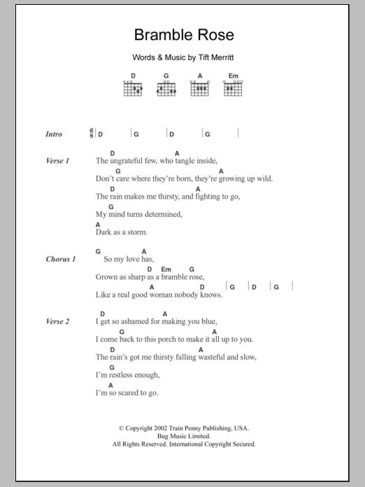 Tift Merritt Bramble Rose Sheet Music Notes & Chords for Lyrics & Chords - Download or Print PDF