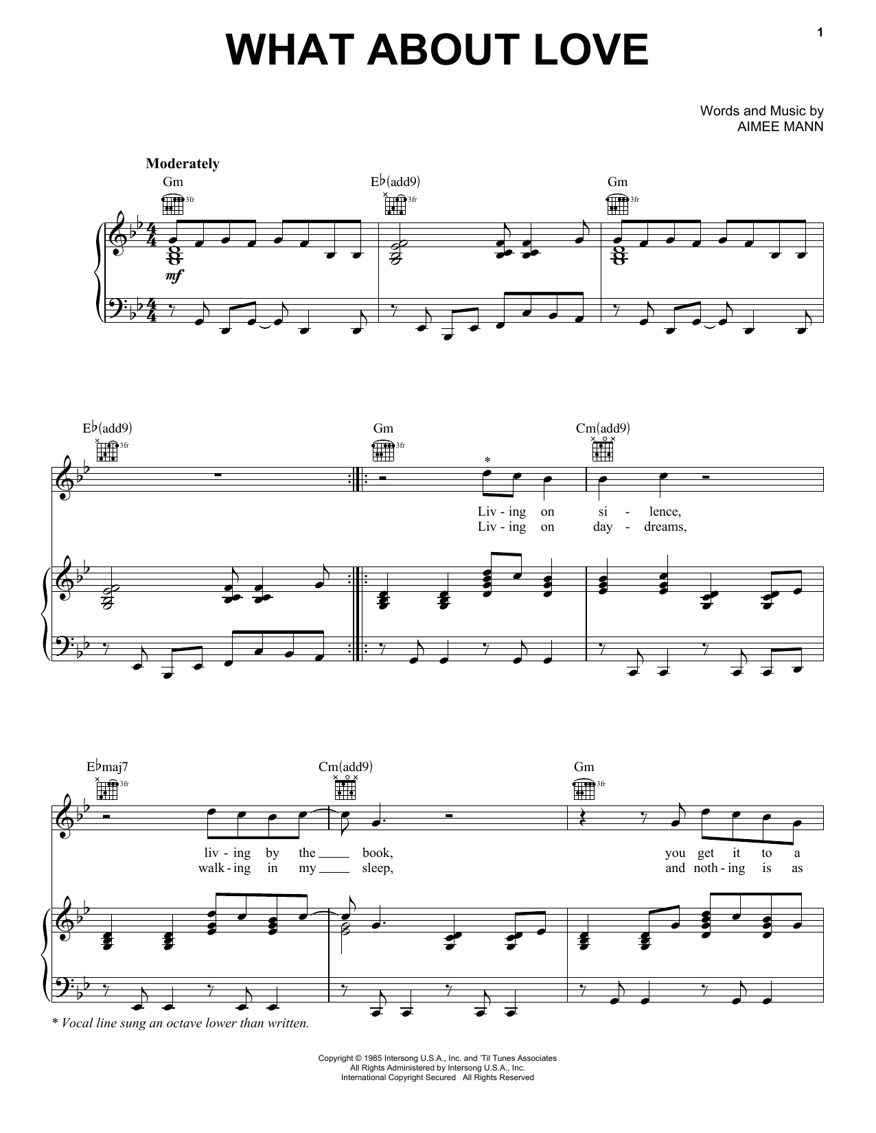 'Til Tuesday What About Love Sheet Music Notes & Chords for Piano, Vocal & Guitar Chords (Right-Hand Melody) - Download or Print PDF