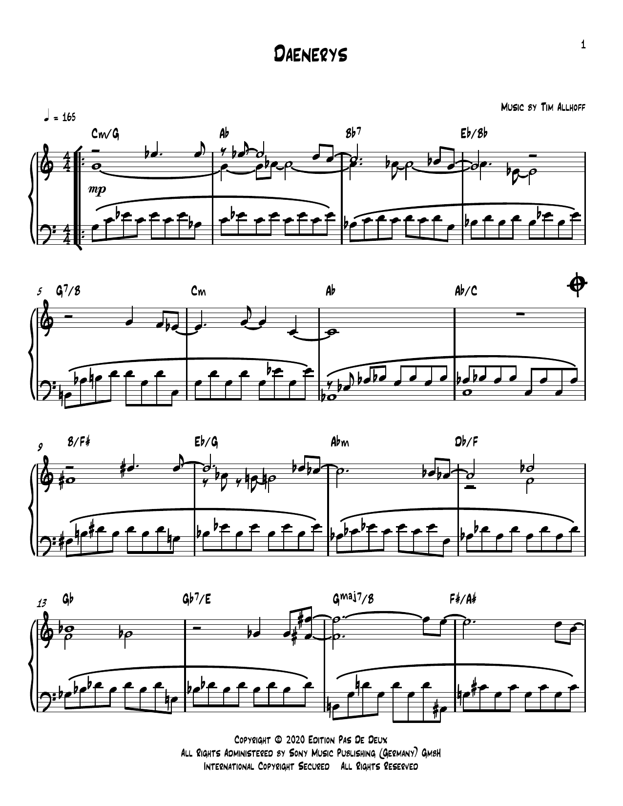 Tim Allhoff Daenerys Sheet Music Notes & Chords for Piano Solo - Download or Print PDF