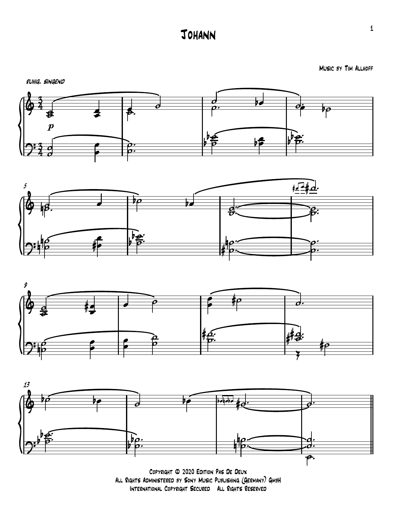 Tim Allhoff Johann Sheet Music Notes & Chords for Piano Solo - Download or Print PDF