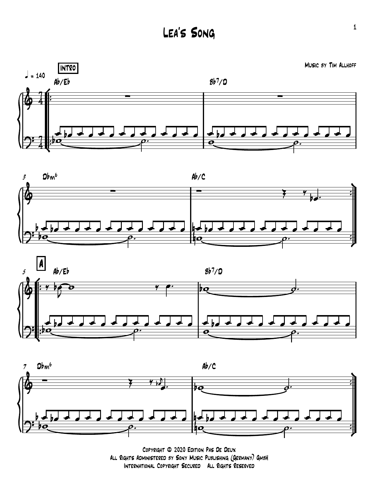 Tim Allhoff Lea's Song Sheet Music Notes & Chords for Piano Solo - Download or Print PDF