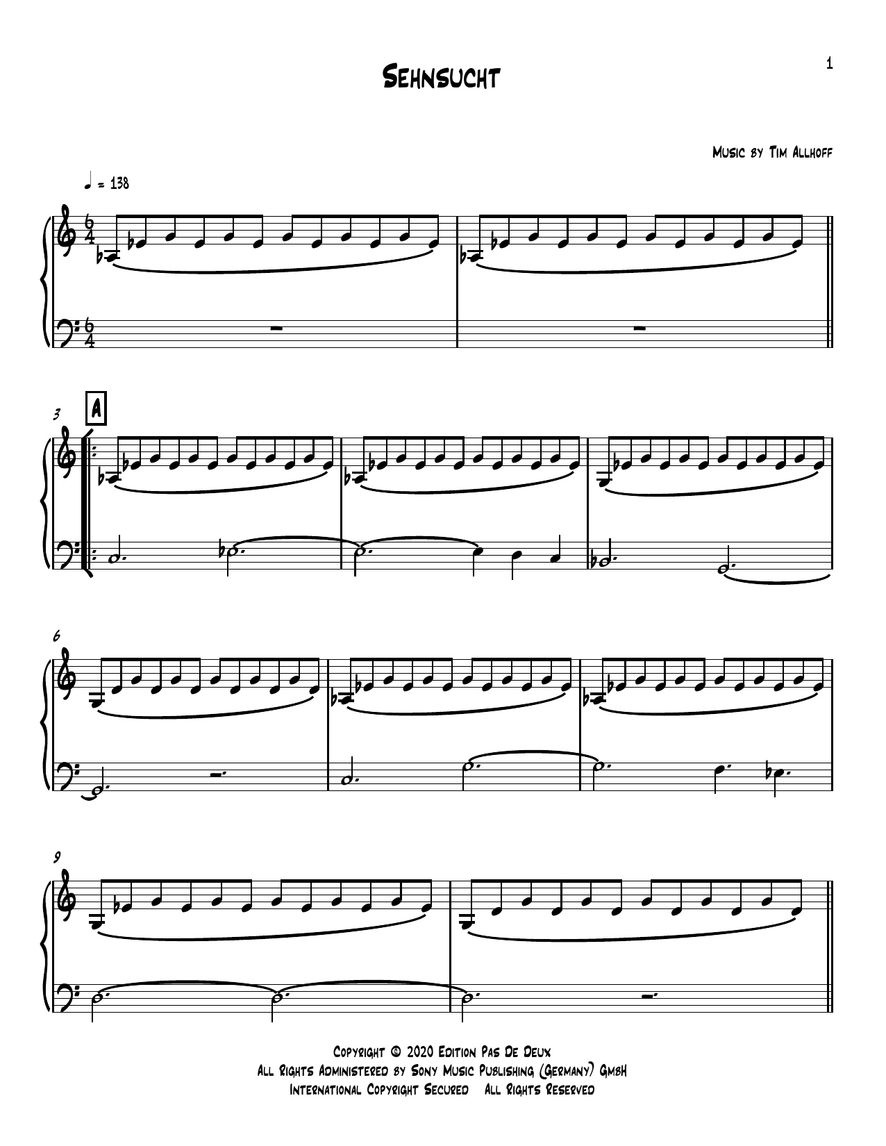 Tim Allhoff Sehnsucht Sheet Music Notes & Chords for Piano Solo - Download or Print PDF