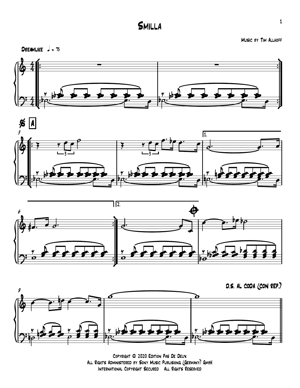 Tim Allhoff Smilla Sheet Music Notes & Chords for Piano Solo - Download or Print PDF