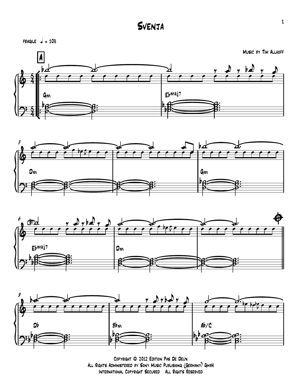 Tim Allhoff Svenja Sheet Music Notes & Chords for Piano Solo - Download or Print PDF