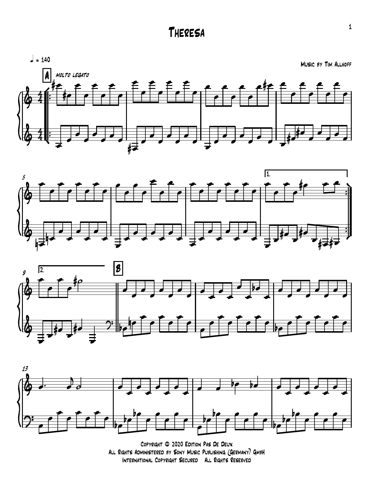 Tim Allhoff Theresa Sheet Music Notes & Chords for Piano Solo - Download or Print PDF