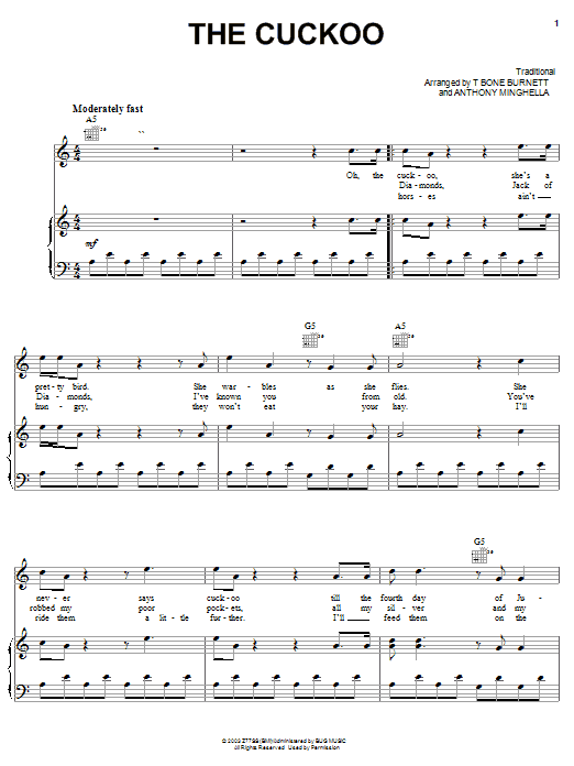 Tim Eriksen The Cuckoo Sheet Music Notes & Chords for Piano, Vocal & Guitar (Right-Hand Melody) - Download or Print PDF