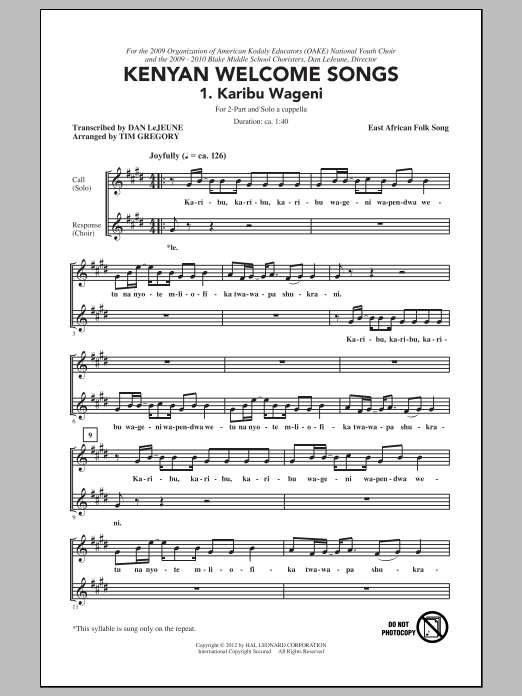 Tim Gregory Karibu Wageni (Welcome Visitors) Sheet Music Notes & Chords for Choral - Download or Print PDF