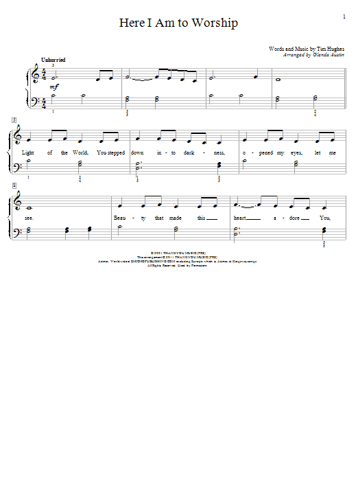 Tim Hughes Here I Am To Worship (arr. Glenda Austin) Sheet Music Notes & Chords for Educational Piano - Download or Print PDF Tim Hughes Here I Am To Worship (arr. Glenda Austin) Sheet Music Notes & Chords for Educational Piano - Download or Print PDF