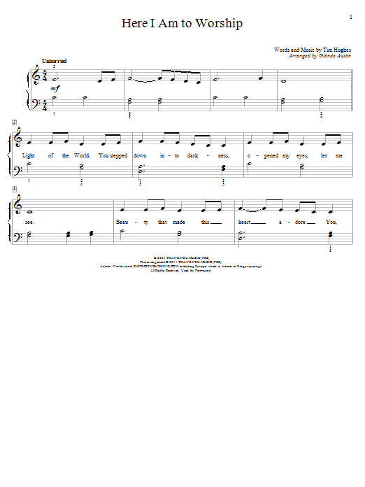 Tim Hughes Here I Am To Worship (arr. Glenda Austin) Sheet Music Notes & Chords for Educational Piano - Download or Print PDF