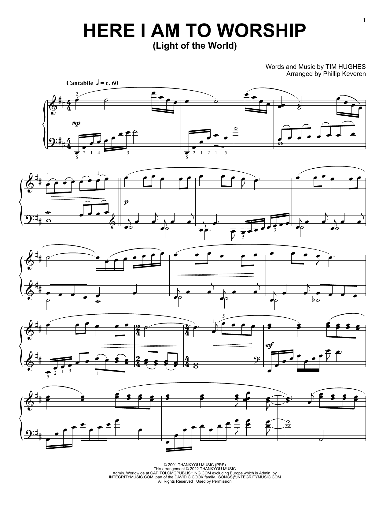 Tim Hughes Here I Am To Worship (Light Of The World) [Classical version] (arr. Phillip Keveren) Sheet Music Notes & Chords for Piano Solo - Download or Print PDF