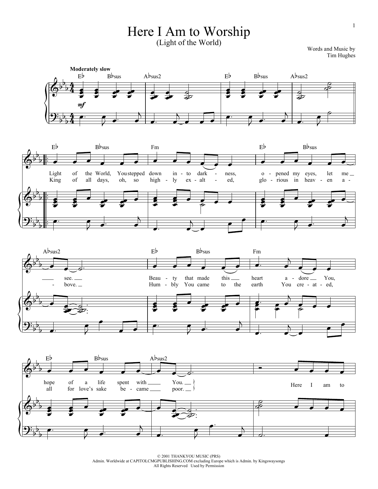 Phillips, Craig & Dean Here I Am To Worship (Light Of The World) Sheet Music Notes & Chords for Melody Line, Lyrics & Chords - Download or Print PDF