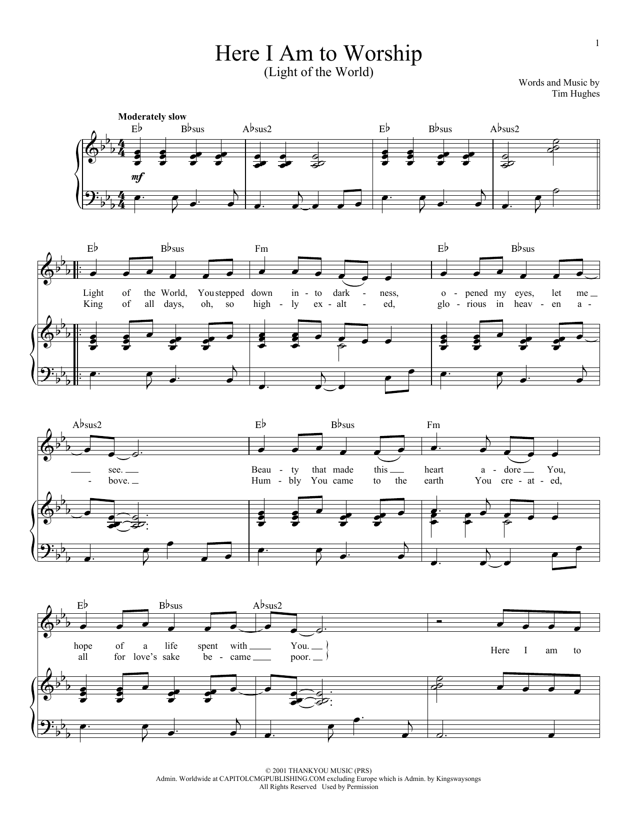 Tim Hughes Here I Am To Worship (Light Of The World) Sheet Music Notes & Chords for ChordBuddy - Download or Print PDF