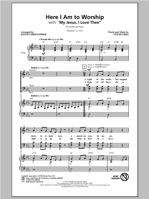 Keith Christopher Here I Am To Worship Sheet Music Notes & Chords for SATB - Download or Print PDF