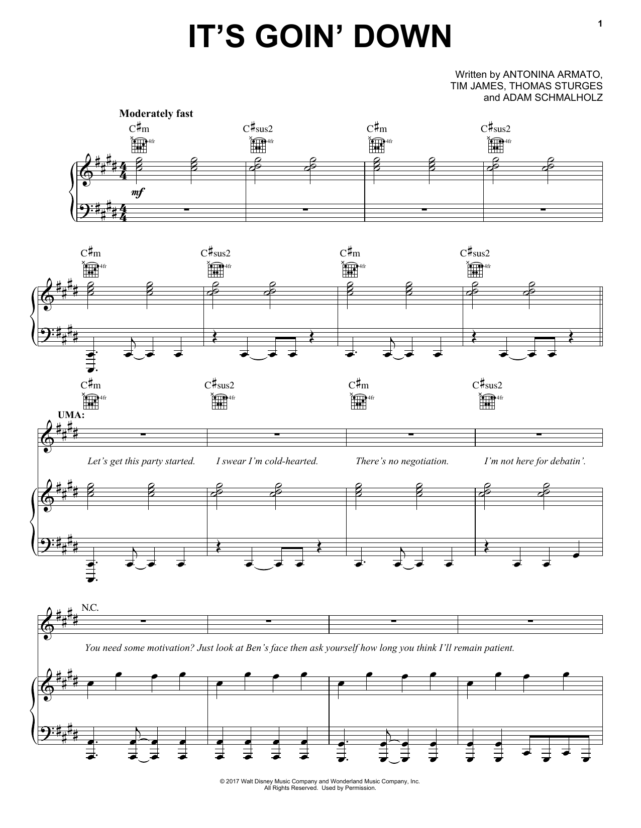 Tim James It's Goin' Down (from Disney's Descendants 2) Sheet Music Notes & Chords for Piano, Vocal & Guitar (Right-Hand Melody) - Download or Print PDF