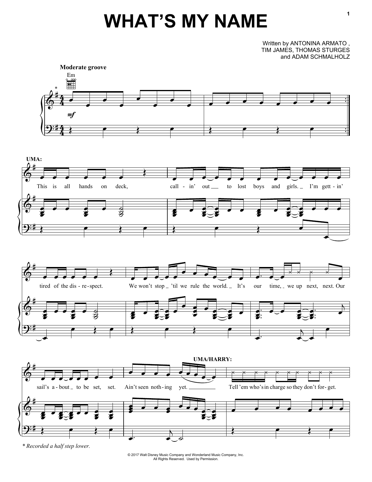 Tim James What's My Name (from Disney's Descendants 2) Sheet Music Notes & Chords for Piano, Vocal & Guitar (Right-Hand Melody) - Download or Print PDF