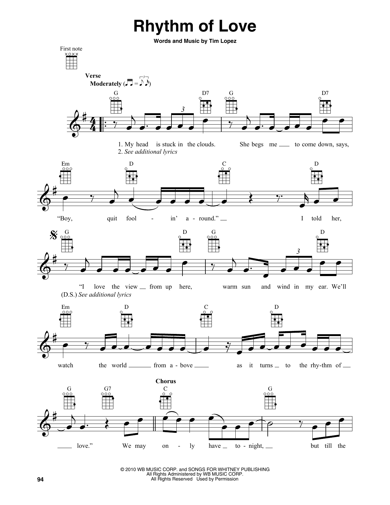 Tim Lopez Rhythm Of Love Sheet Music Notes & Chords for Baritone Ukulele - Download or Print PDF