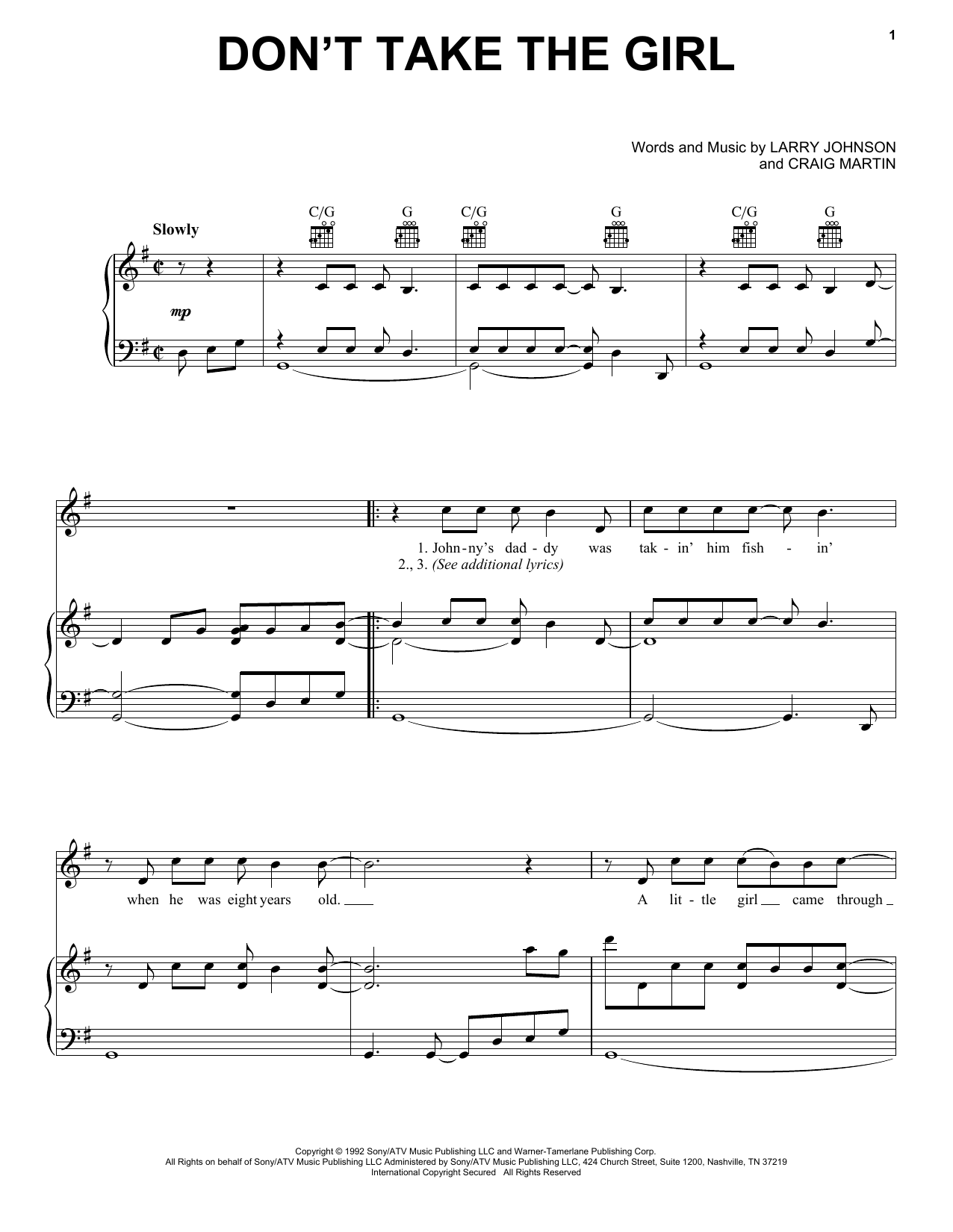 Tim McGraw Don't Take The Girl Sheet Music Notes & Chords for Piano, Vocal & Guitar (Right-Hand Melody) - Download or Print PDF