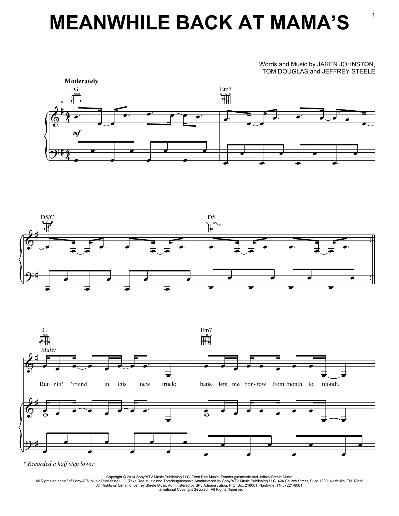 Tim McGraw feat. Faith Hill Meanwhile Back At Mama's Sheet Music Notes & Chords for Piano, Vocal & Guitar (Right-Hand Melody) - Download or Print PDF