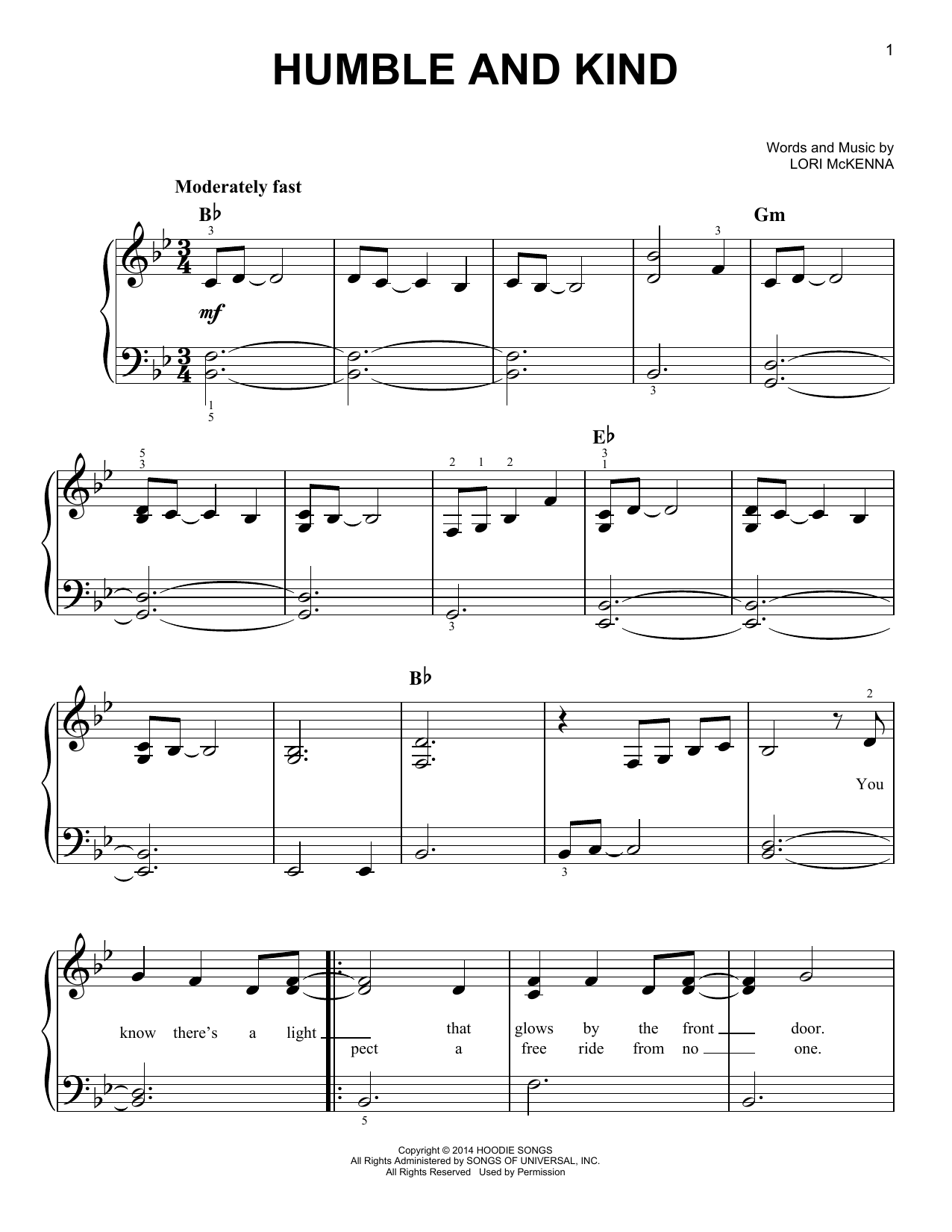 Tim McGraw Humble And Kind Sheet Music Notes & Chords for Easy Piano - Download or Print PDF